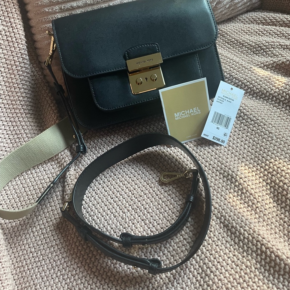 Michael Kors Sloan Editor Leather Crossbody Bag with khaki strap